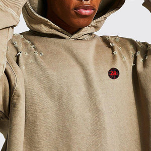 Sweats à capuche en détresse confortables de haute qualité pour hommes nouveau Style motif solide décontracté hiver col à capuche coton/Polyester - Product Image 3