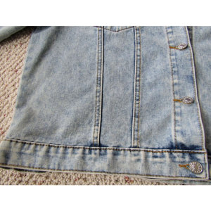 Women Embellished Casual <b>Jeans</b> Jacket Pearl Rhinestone Light Blue Button up Oversized <b>Jeans</b> Button up Jacket for Ladies - Product Image 4