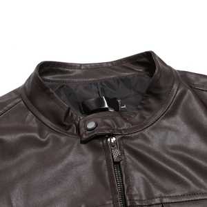 Chaqueta de cuero marrón oscuro con estilo para hombre, cuello de botón a presión con cremallera de longitud completa con charreteras, diseño urbano elegante para el invierno - Product Image 3