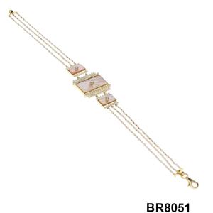 Elegante pulsera de oro de varios hilos con nácar rosa y detalles de diamantes brillantes - Product Image 6