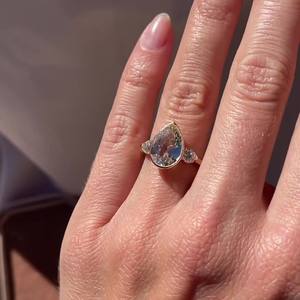 8x12mm poire coupe Moissanite trois pierres bague de lunette | Bague de fiançailles en or rose | Bijoux fins personnalisé argent or OEM - Product Image 5