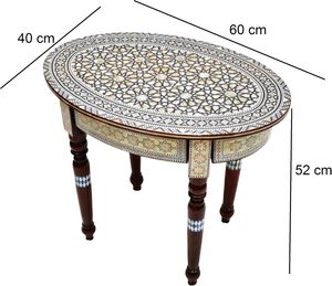 Mesa de Centro Ovalada Sultana Hecha a Mano con Madreperla Egipcia - Mesa Auxiliar de Esquina con Incrustaciones de Madera (23.6x15.8x20.5 Pulgadas) - Product Image 2