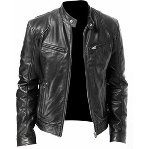 เสื้อแจ็คเก็ตหนังเทียมผู้ชาย สไตล์นักบิน ขี่มอเตอร์ไซค์ แฟชั่นฤดูใบไม้ร่วง คอตั้ง แจ็คเก็ตหนังเทียมผู้ชาย เสื้อแจ็คเก็ตสำหรับผู้ชาย - Product Image 1