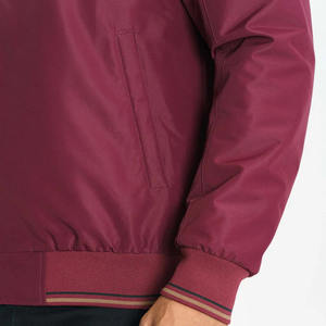 Men's Eco-Friendly Breathable Maroon Bomber <b>Jacket</b> with Ribbed Cuffs-Stylish <b>Smart</b> Casual Polyester/Cotton - Product Image 6