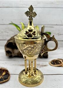 Brûleur d'encens d'été en laiton Croix Décoration religieuse Encensoir pour l'église Autel Prière Rituels spirituels Décoration de la maison Temple Utilisation - Product Image 6