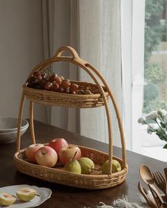 Bandeja de Mimbre Tejida a Mano de 2 Niveles con Asa, Bandeja de Servicio de Mimbre Natural para Decoración de Mesa de Cocina, Hogar y Hotel, de Vietnam - Product Image 2