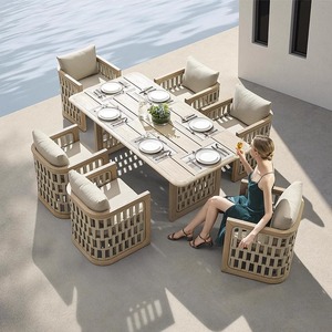 Modern Premium Teak Wood Outdoor Dining <b>Table</b> Set Heavy Duty Metal Frame Weatherproof Patio Garden Restaurant Furniture - Product Image 3