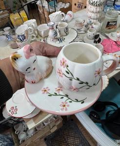 HAND-PAINTED VINTAGE CERAMIC TURKISH <b>COFFEE</b> MUG <b>SET</b> TRAY FRUIT PATTERN PARTY DISHWASHER SAFE MICROWAVE UNSAFE DAFNI BIG <b>GIFT</b> BOX - Product Image 3
