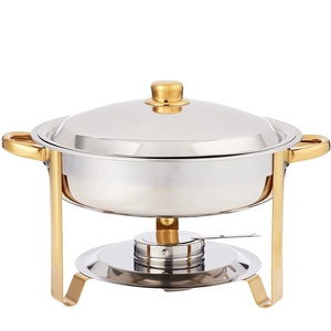 Plato de frotamiento de acero inoxidable pulido brillante de alta calidad con soporte para quemador Diseño hecho a mano Calentador de alimentos Platos de servidor de buffet - Product Image 1