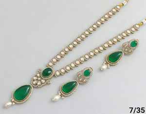 Diseñador de desgaste de la fiesta piedras antiguas joyería tradicional hermoso diseño antiguo pesado conjunto de joyas pendientes para las mujeres - Product Image 5