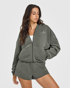 Sudadera con capucha con cremallera gráfica para mujer de color caqui oscuro Premium personalizada, sudaderas con capucha transpirables y antiarrugas para mujer, sudadera con cremallera de entrenamiento - Product Image 2