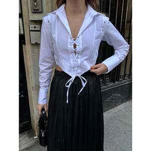 Camisa Informal Holgada de Algodón Blanco para Mujer, Marca Mybeefashion, con Botones, Mangas Largas y Cuello Camisero para Uso Diario - Product Image 1