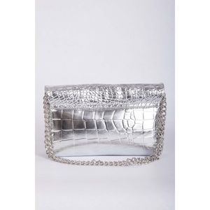 Pochette en argent à motif crocodile avec fermeture éclair, broderie artisanale, style décontracté vintage pour femme, pour l'été et l'hiver - Product Image 3
