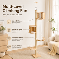 Arbre à chat double pour plafond de condo, tour à chat, griffoir, deux niches pour chats, plateformes multi-niveaux, corde en sisal écologique et durable, facile à assembler