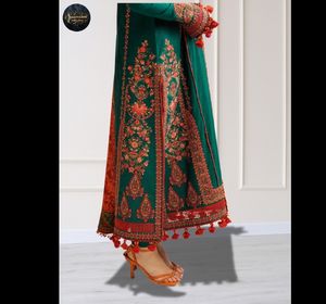 Césped azul bordado de tres piezas Salwar Kameez Dupatta Anarkali - Product Image 6