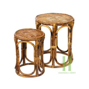 Round Scallop Rattan <b>Ottoman</b> with White Cushion Luxury Wicker <b>Stool</b> Variety of Design OEM Packing in HNH Craft Factory - Product Image 5