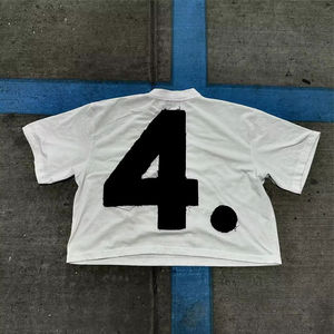 Alta calidad 100% algodón Hip-Hop Boxy camiseta personalizada recortada de gran tamaño de cuello alto apliques bordado de secado rápido de punto Unisex - Product Image 6