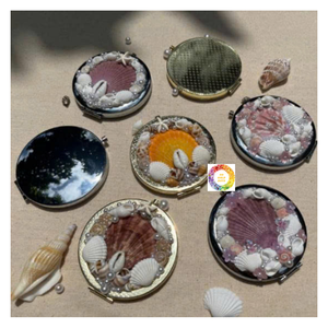 Espejo de bolsillo hecho a mano con conchas vietnamitas mixtas, ligero y de moda para entusiastas de la costa y adictos a los viajes - Product Image 1