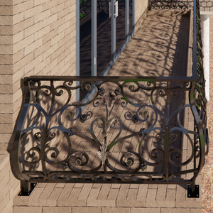 Rampe de balcon en fer forgé moderne forgé à la main avec design décoratif enduit de poudre pour l'architecture extérieure de luxe - Product Image 2