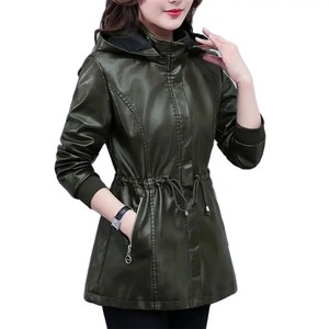 Chaqueta de cuero para mujer 2025 chaqueta básica abrigo mujer invierno motocicleta chaqueta PU cuero cremallera sudaderas con capucha prendas de vestir exteriores - Product Image 2