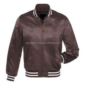 2025 OEM ivoire crème Satin Letterman veste de Baseball pour hommes avec garniture blanche prix de gros haute rue hiver mode veste - Product Image 5