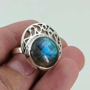 Handmade 925 Sterling <b>Silver</b> Labradorite <b>Ring</b> Natural Gemstone <b>Statement</b> Promise Jewelry Perfect Gift for Her - Product Image 5