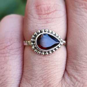 Handmade 925 Sterling <b>Silver</b> Cute <b>Ring</b> for Women Natural <b>Garnet</b> Gemstone Pear Shape January Birthstone Fine Fashion Jewelry - Product Image 5