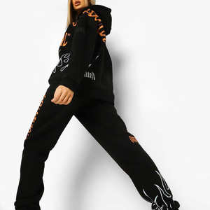 Conjunto de Jogger de invierno de dos piezas ecológico para mujer, Sudadera con capucha estampada, Material de lana suave para uso diario informal, actividades al aire libre - Product Image 5