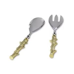 Servidor de ensalada de acero inoxidable con mango negro rústico forjado a mano para mesa de comedor, vajilla, juegos de servidor de ensalada para comer - Product Image 3