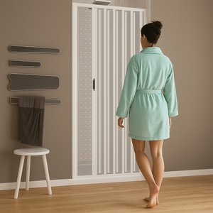 Katia-Al Pared de ducha de PVC reversible 185 cm Altura con mango de fuelle blanco 120 cm Tamaño Pack 1 - Product Image 5