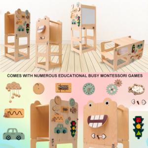 Tour d'apprentissage Montessori en bois 4-en-1 ajustable convertible <span class=keywords><strong>pour</strong></span> tout-petits, escabeau <span class=keywords><strong>de</strong></span> cuisine <span class=keywords><strong>pour</strong></span> enfants - Product Image 3