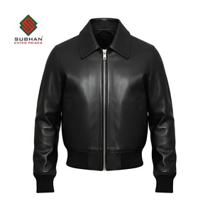 Blouson aviateur en cuir synthétique noir A-2 pour homme, fait main |   Style vintage aviateur et décontracté d'hiver |   Offrez-lui un cadeau - Product Image 1