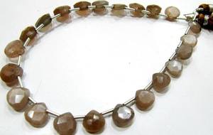 Natural Chocolate Moonstone <b>heart</b> <b>Shape</b> Briolette Faceted size 8mm beads strand 8 inches long - Product Image 2