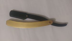 Rasoir noir à bord droit en acier inoxydable plaqué or | Rasoir de barbier pour rasoirs de Salon avec étui en PU - Product Image 4