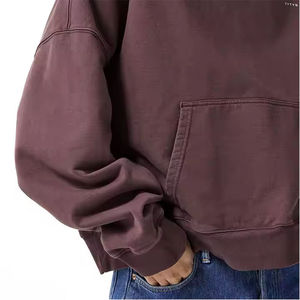 Personalizado de gran tamaño de peso pesado Vintage Sun faded Wash Puff Print Distressed Rhinestone Boxy doble bolsillos pulóver Sudadera con capucha para hombres - Product Image 6