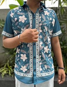 Mode tricot tissu demi manches Ombre imprimer coréen hommes chemise moderne à la mode vêtements pour hommes adapté pour temps chaud - Product Image 5