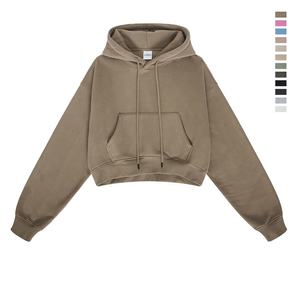 เสื้อฮู้ดคอตตอนขนแกะแบบสั้นสำหรับผู้หญิงเสื้อสเวตเชิ้ตไหล่ตกแบบกำหนดเองพิมพ์ลายสกรีน - Product Image 1