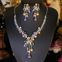 ASNORA – ensemble de luxe pour femmes, en cuivre et zircone cubique, romantique, à la mode, pour mariage, perles multicolores, collier en forme de fleur, accessoires