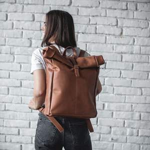 Mochila con parte superior rodante Vintage, mochila de cuero genuino, Mochila De Cuero duradera para exteriores de gran capacidad, - Product Image 5