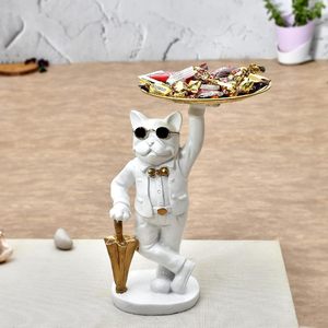 Ornements de salon nordique Statue de chien en résine Sculpture de bouledogue français avec plateau en or Fournitures d'événement Objet et article décoratifs - Product Image 4