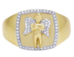 Angel Design Mens <b>Statement</b> <b>Ring</b> Made In 10K Yellow Gold With Lab Grown Diamonds For Luxury Religious And Hip Hop Style Jewelry - Product Image 2