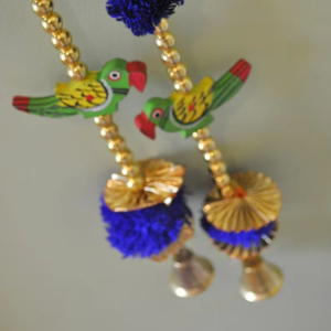 Art Deco Wooden Parrot Toran Door Hangings with Pom Pom for Home Birthday Wedding Decor Girl's Room Decor with Plant Pattern - Product Image 1