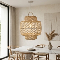 Lampe suspendue en rotin moderne et élégante, écologique, avec couleur personnalisable et fonction dimmable pour une décoration intérieure chaleureuse, taille moyenne