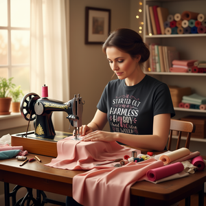 T-shirt promotionnel pour femmes : La couture, un passe-temps inoffensif qui s'est transformé en passion - Product Image 3