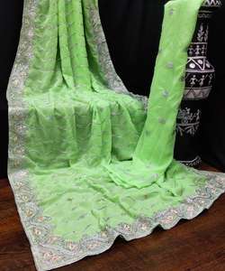 Sari en coton brodé sur toute la surface, pièce de chemisier non cousue, vente en gros, sari pour femmes pour les mariages de luxe, vêtement Kanchipuram - Product Image 5