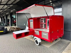 Remorque alimentaire motorisée à 3 roues en acier rouge, cuisine mobile extérieure avec four à pizza, résistante à la rouille, montage facile - Product Image 1
