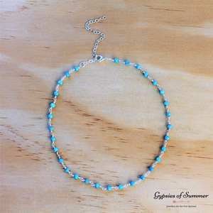 Sterling <b>Silver</b> <b>Choker</b> With Turquoise Gemstones Dainty Crystal <b>Necklace</b> For Layering Or Everyday Wear - Product Image 6
