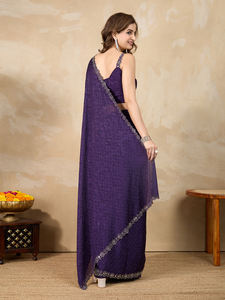 Trendmalls Women's Art Silk Siroski Mirror Work <b>Saree</b> Unstitch Blouse Piece (K1156-<b>Purple</b>) Indian Pakistani Clothing Wholesale - Product Image 2