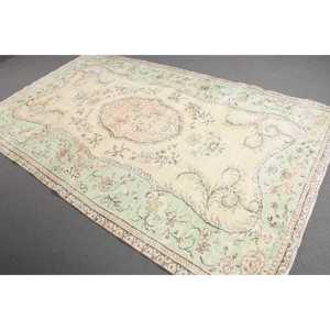 Alfombra de 5.7x9.3 pies, Alfombra Turca Vintage, Alfombra de Lana Verde - Product Image 1