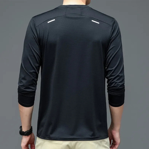 Camiseta de manga larga de poliéster 100% sólido de otoño con orificio para el pulgar transpirable Logotipo frontal de secado rápido Personalización Unisex - Product Image 5